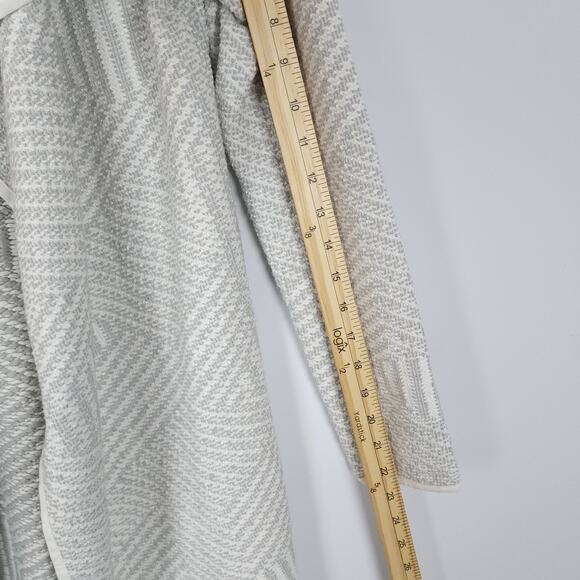 Vintage Bass Herringbone Long Cardigan Size M Gray Open Shawl Collar Heavyweight - Picture 8 of 11